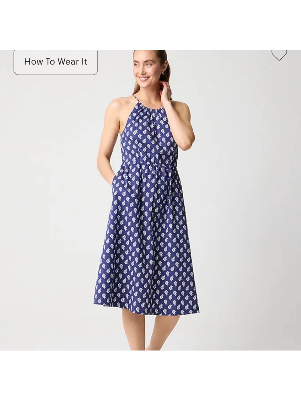 J. Crew Blue Printed Halter-Neck Midi Dress